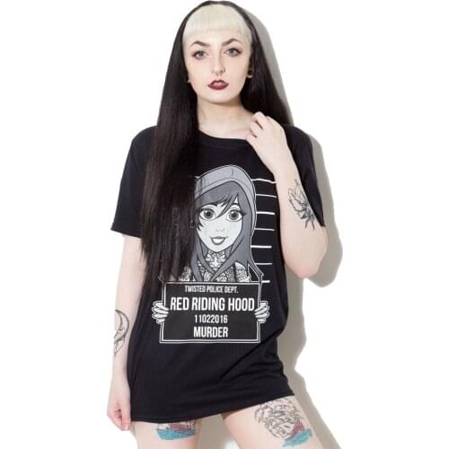 2020 Little Red Riding Hood Tattoo Mugshot T-shirt Funny Fairy Tale Gothic Tee Unsex Steampunk Shirt Hipster Tops