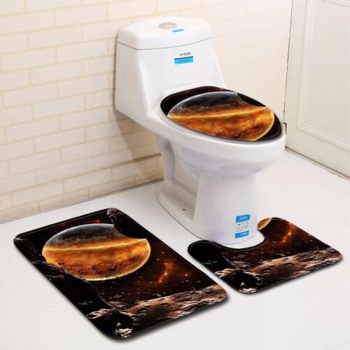 3pcs/set Vintage Cartoon Print Anti-slip Bathroom Floor Mat Home Decor Shower Non-Slip Rug Bath Door Mats Moon Starry Sky