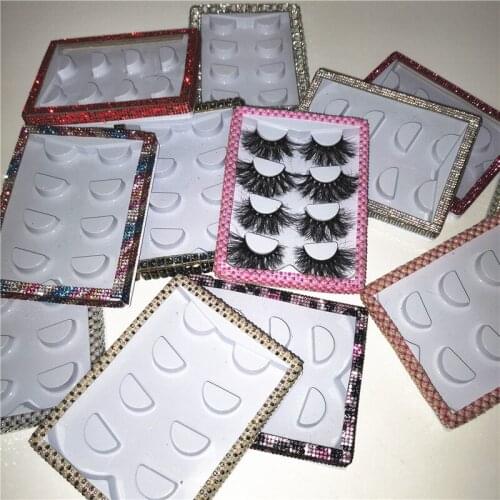 Wholesale 3/4/5 pairs diamond false eyelash packaging box fake 10mm-25mm 3d mink eyelashes boxes diamond case lashes empty