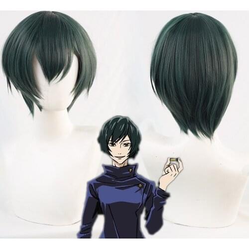 Anime Jujutsu Kaisen Zenin Mai Cosplay Wig Green Bobo Short Synthetic Hair Woman Halloween Party Props + Wig Cap