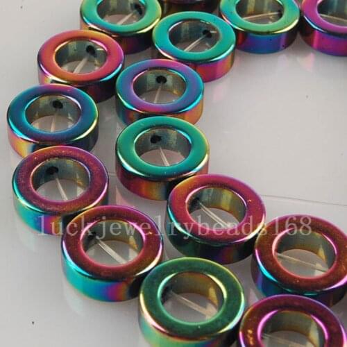 Free Shipping Fashion Jewelry 12mm Multi-Coloder Hematite Circle Loose Beads 1 Strand 15.5" FG5859