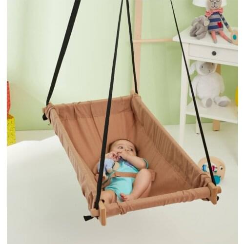Wooden Spring baby or little child Hammock - Ceiling Swing for home and outdoor brown, yellow, green red