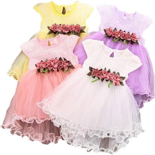 Emmababy 2018 Sleeveless Floral Baby Girls Toddler Kids Solid Mesh Dress Party Princess Wedding Tutu 0-3Y