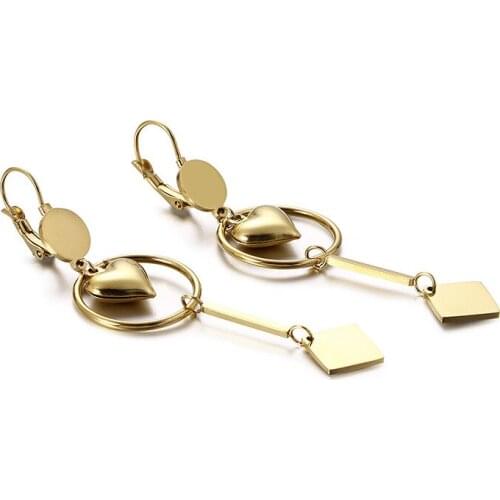 Korean Hoop Earrings wild metal titanium steel geometric heart-shaped earrings ladies simple wild long earrings