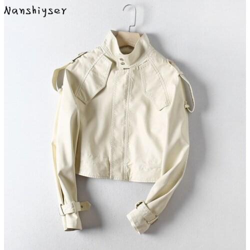 Korean Faux PU Short Womens leather jacket Autumn Plus size Stand-up collar Motorcycle Biker Coat Chaqueta mujer Female Outwear