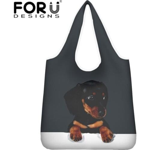 FORUDESIHNS Hot Style Shopper Bag Dachshunds Print Recycled Storage Bags Women Totes Bag Shopping Shoulder Bag Folding Totes