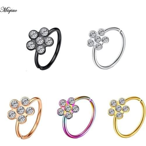 Miqiao 1pcs Piercing Nose Ring Simple Small Flower Diamond Nose Nail Sparkly Crystal Nose Rings