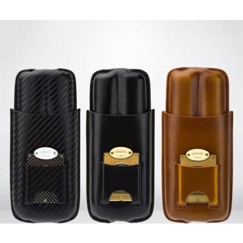 Fashion Simple Black Leather Cigar Box With Cutter Vintage Case Smoking Gadget Outdoor Travel Fashion Gifts For Men 2021