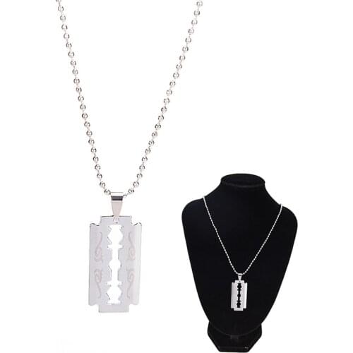 Cool Razor Blades Pendant Necklaces Men Jewelry Steel Male Shaver Shape Necklaces & Pendants Free Chain