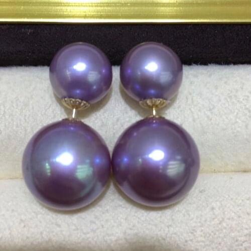 Sinya 13-14mm Big Purple Pearls Stud Earring Double Pearls Design 18k Gold Material Fashion New Hot Sale