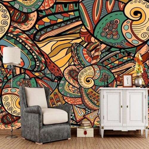 Retro wallpaper. Abstract Pattern with marine inhabitants murals for living room, bedroom sofa background PVC papel de parede