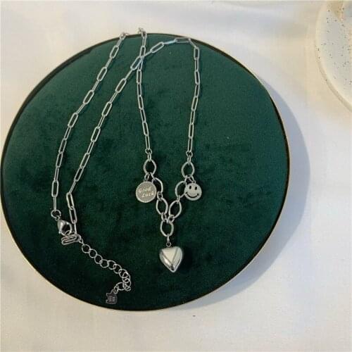 Orgin Summer Korean Fashion Titanium Steel Love Heart Pendant Necklace for Women Geometric Asymmetry Smile Face Necklace Jewelry