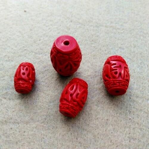 Cinnabar Carving Six-character True Words Waist Drum Pearl DIY Taiwan Natural Cinnabar Bracelet Fittings Bead Beads