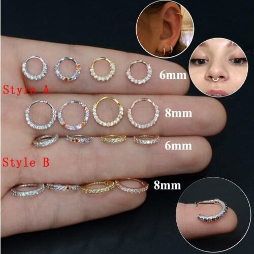 CHUANCI 1PC Brass&Cz Gem Nose Hoop Nostril Ring Flower Helix Cartilage Tragus Earring Body Piercing Jewelry 18G