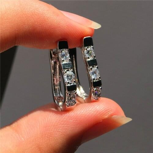 Cute Female Small CZ Stone Earrings Boho Fashion Silver Color Clip Earrings Vintage Wedding Earrings For Women