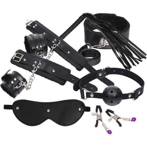 SM Fetish Toys PVC Erotic Set Seven-piece Black Plush Erotic Leather Set