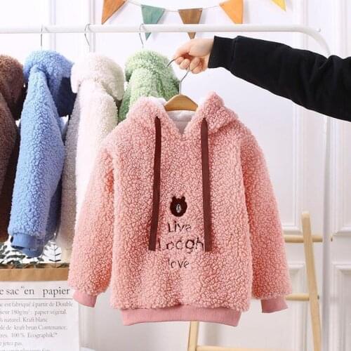 Girls' Hoodies Sweatshirts Kids Underwear 2021 Loose Plus Velvet Thicken Warm Winter Autumn Cotton Tops Fleece Childrens Clothi