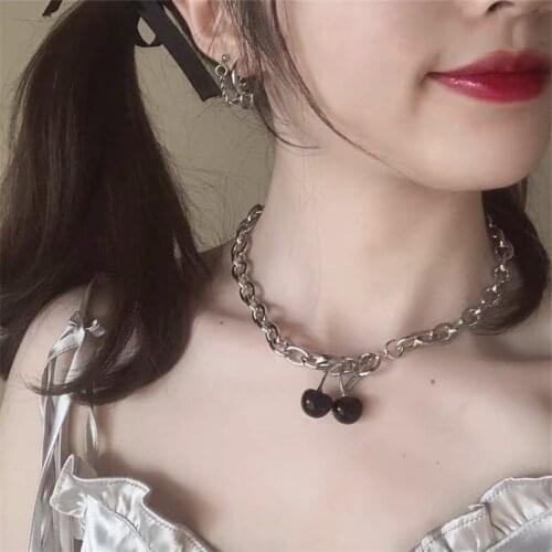 Vintage Black Cherry Pendant choker nevcklace Gothic Punk Necklace for Women girl egirl Chain Choker Neck Chain Collars Necklace