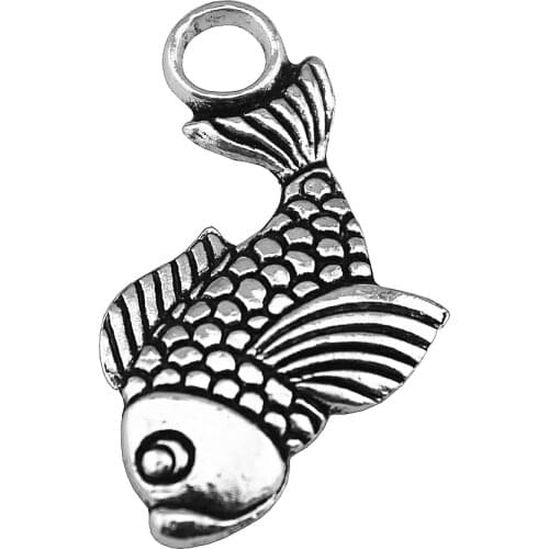 WYSIWYG 10pcs 32x19mm Lucky Fish Charm Pendants For Jewelry Making Antique Silver Color Goldfish Fish Pendants Charm Fish