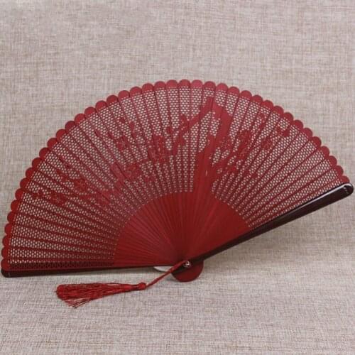Japanese Folding Fan Upscale Boutique Whole Bamboo Carving Fan Plum Rose Floral Hollow Out Dance Fan Wedding Favors Gift