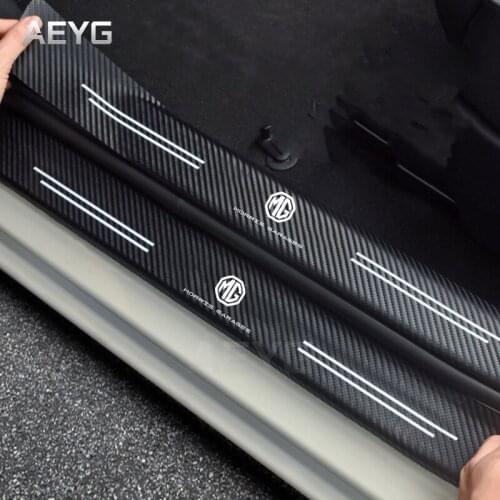 Carbon Fiber Car Door Sill Guard Protected Leather Stickers Vinyl Decals For MG MG5 MG6 MG7 ZS GT GS 350 360 750 Car Accessories