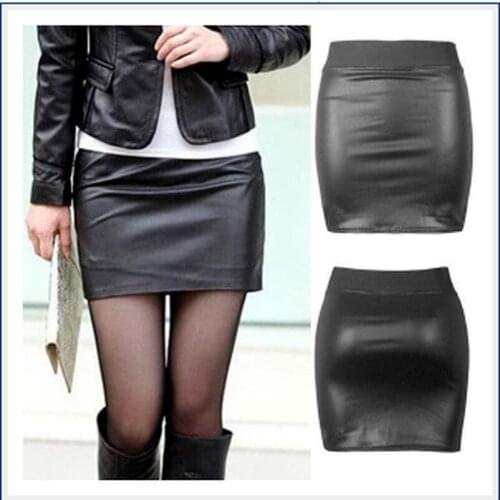 Women PU Leather Short Skirt Solid Color High Waist Slim Hip Pencil Skirts Vintage Bodycon Skirt Sexy Clubwear