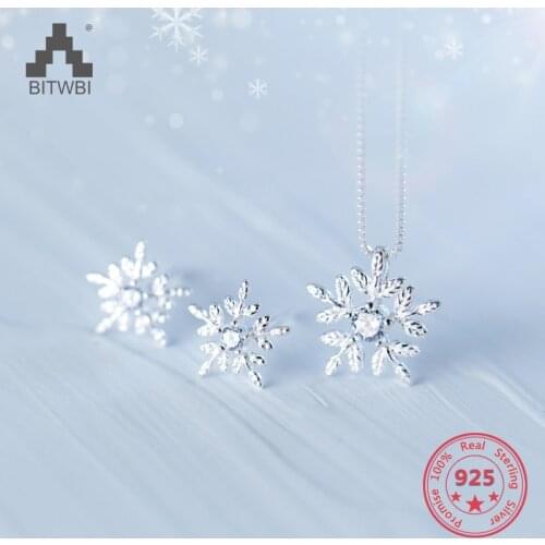 925 Sterling Silver Earring Necklace Pendant Chain Beautiful Snowflake For Fashion Women Cute Fine Jewelry 2020 Minimalist Gift