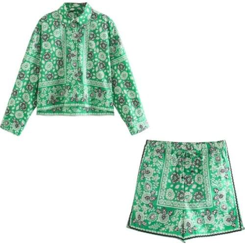 2021 Summer Women Print Long Sleeve Blouses Top Shirts And Mini Shorts Set Y2K Casual Two Piece Sets Party Sexy Outfits