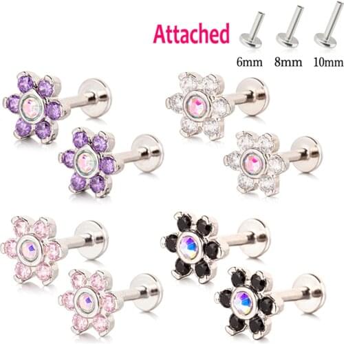 1pc Cubic Zirconia Flower Labret Monroe Lip Ring Women Surgical Steel 16g Body Jewelry Ear Cartilage Tragus Helix Piercing