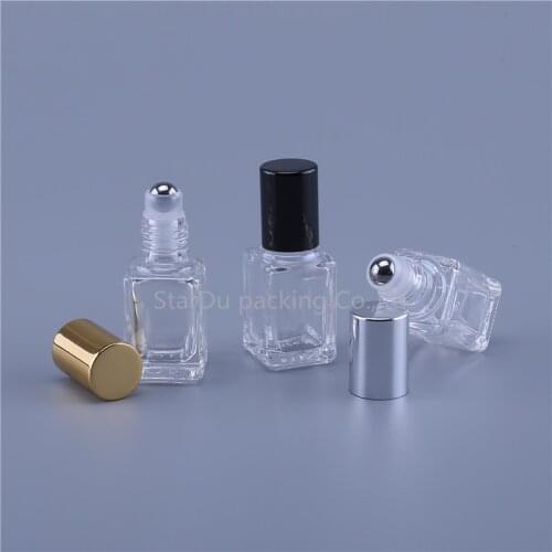 200PCS 5ML 10ML Portable Square Glass Massage Essential Oil Perfume Refillable Roller Bottles Packing Perfume Container
