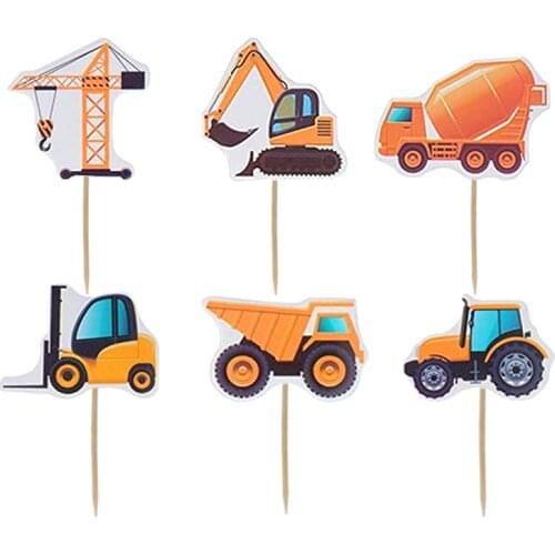 24/96pcs Cartoon Cars Farm Cupcake Toppers Picks Birthday Boy Elephant Theme Party Decoration Kids Favors Christmas Cake Topper