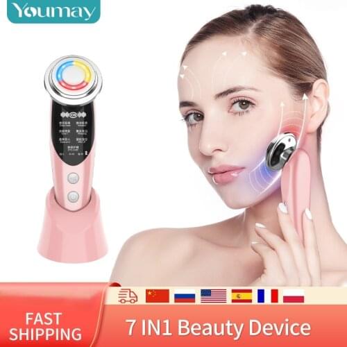 7in1 Radio Frequency beauty machine EMS Face massager Skin care Facial cleansing Skin Rejuvenation Hot compress Remover Wrinkle