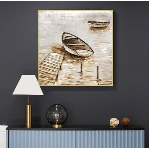 Abstract Landscape Boat Seascape Handmade Oil Painting On Canvas 100% Hand Painted Modern Wall Art Interior Decoration Paintings