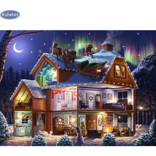 Full square Drill 5D diy Diamond Painting House,Landscape,Christmas Eve,Moon,Snowman,Cross Stitch Rhinestone Mosaic Decoration