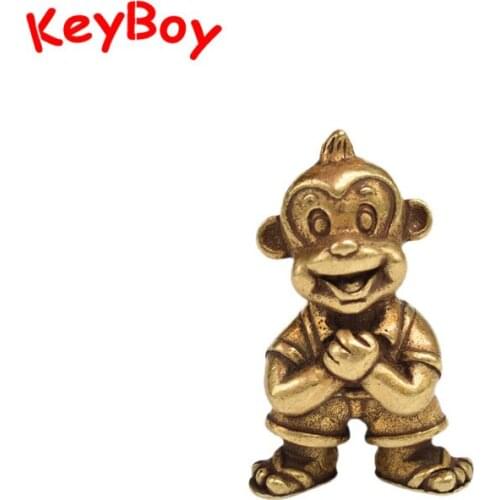 Antique Brass Cartoon Naughty Monkey Figures Car Key Chain Pendant Jewelry Metal Zodiac Animal Toy Keyring Hanging DIY Accessory