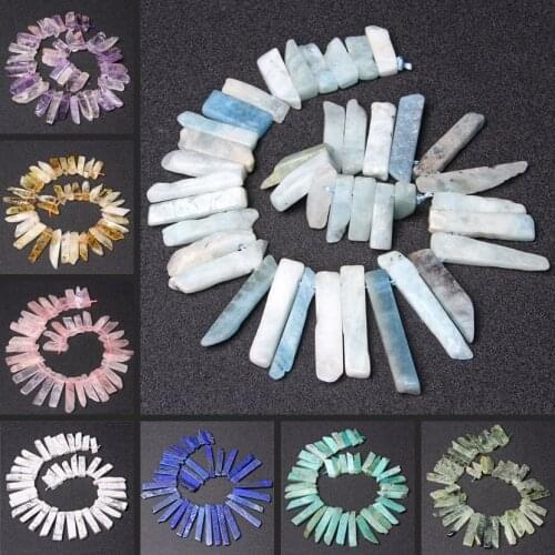 Top Drilled Natural Stone Points Quartz Labradorite Slice Point Beads Crystal Aquamarines Cut Stick Pendants For Jewelry making