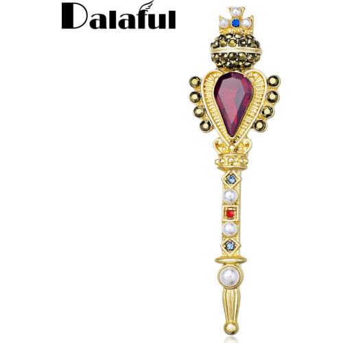Europe Baroque Style luxurious Brooches Vintage Teardrop Rhinestone Cross Crown Magic Wand Scepter Brooch Pins Z044