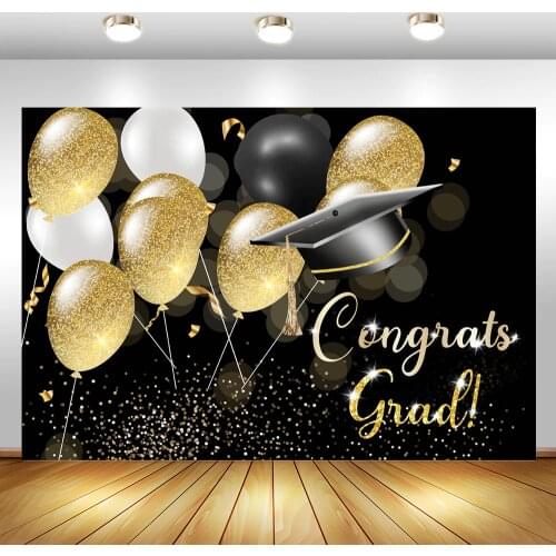 2020 Graduation Backdrop Black Golden Sparkle Ballon Graduation Party Background for Photography College Graduate Background