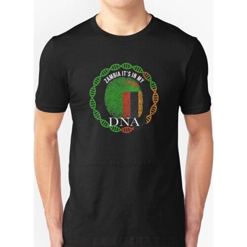 Zambia Its In My Dna - Zambia Zambian Flag In Thumbprint Short-Sleeve T-Shirt Summer Men Streetswear T Shirt Zambia Flag