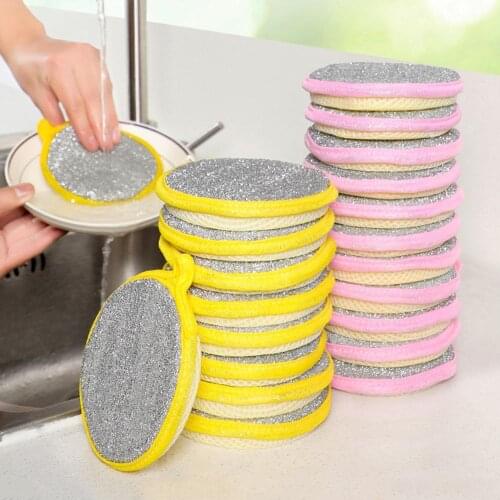 Round Thickened Double Sides Cleaning Sponge Pan Pot Dish Clean Sponge Household Cleaning Tools No-Oil Dishwashing Brushes