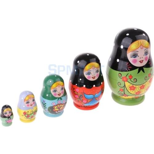 MagiDeal 5Pcs Cute Wooden Nesting Dolls Matryoshka Russian Doll Craft Toys Children Friends Birthday Gift Home Bookshelf Decor