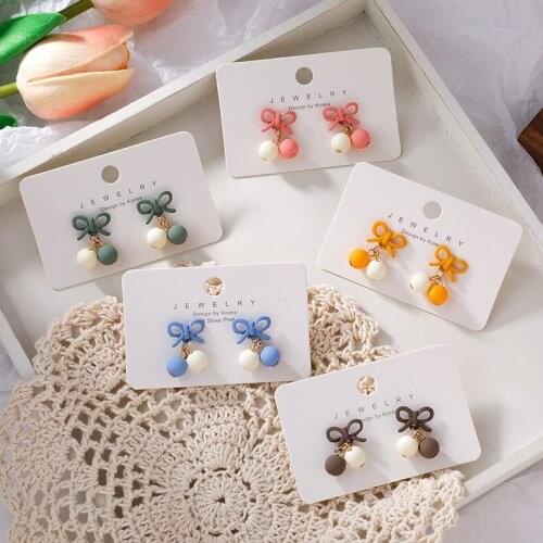 Meetvii Cute Girl Bowknot Bump Color Earrings for Women Korea Temperament Sweet Elegant Matt Small Ball Stud Earrings Jewelry