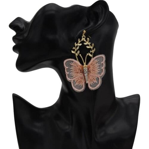 Cute Butterfly Drop Earrings for Women Girl Gold Metal Handmade Rhinestone Insect Earring Party Jewelry New Year Birthday Gift