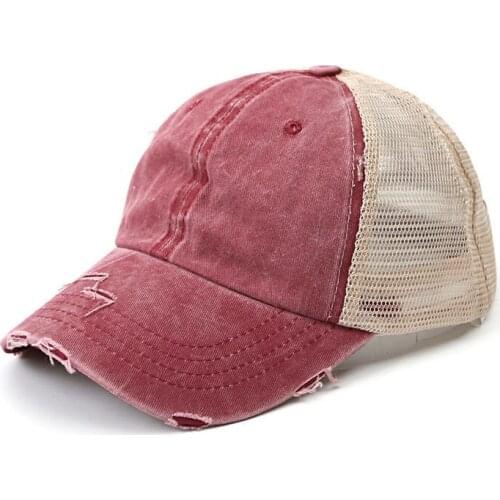 Fashion Baseball Cap Trucker Hat Water Washed Ripped Edge Adjustable Closure Mesh Girls Woman Summer Hat