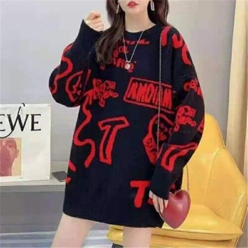 Fashion French Sweater Women Pullover Autumn Winter Letter Lazy Style Jumper Loose Ladies O-Neck Sueters TT0324