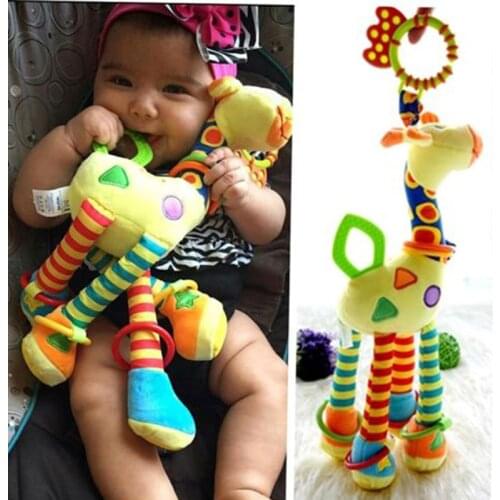 2020 New Plush Infant Baby Development Soft Giraffe Animal Handbells Rattles Handle Toys Hot Selling WIth Teether Baby Toy