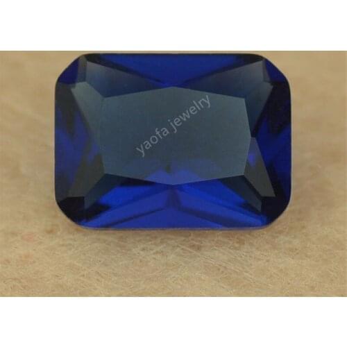 Wholesale 3x5~13x18mm Dark Blue Color Sapphir-e Gems Beads Rectangle Octangle Shape Cut Loose Synthetic Glass Stone For Jewelry