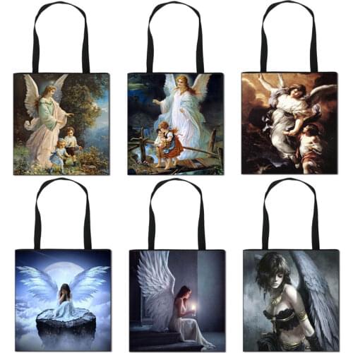 Angel Watching Over The Baby Casual Totes Women Handbag Canvas Shoulder Bag for Travel Ladies Large Capacity Shopping Bag