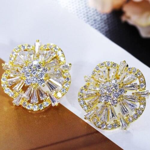 New Luxury Flower Stud Earrings Setting with Cubic Zirconia Lead free Women Fancy Earrings Free shipping