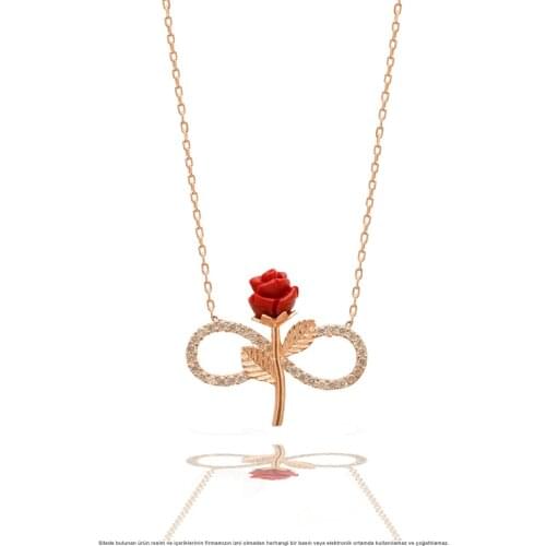 Rose and Infinity Pattern Cubic Zirconia Women Silver Necklace
